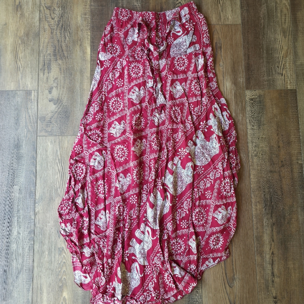 Bohemian Red and White Maxi Skirt